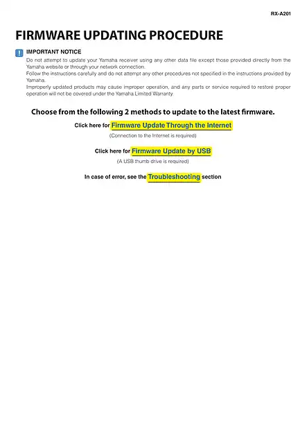 yamaha雅马哈RX-A2010 Firmware Update_Installation_Manual